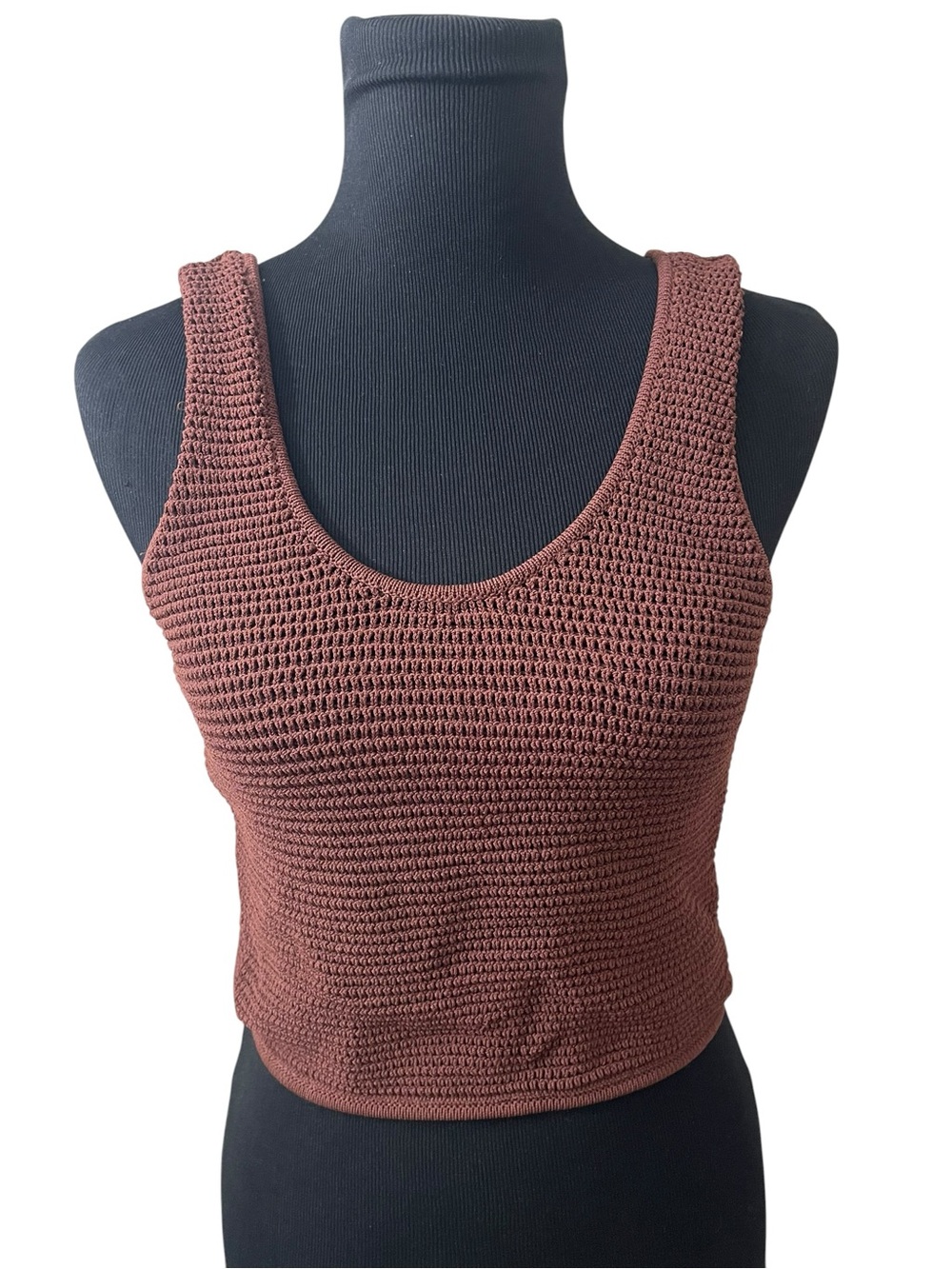 House of Harlow 1960 Brown Scoop Neck Sleeveless Crochet Crop Tank Top